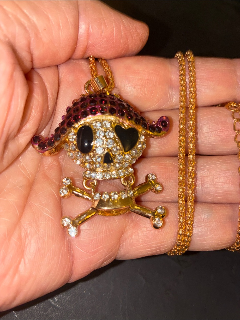 Pirate Skull With a Purple Crystal Hat.Skull Jaw Moves. Jaw Moves Back & Forth